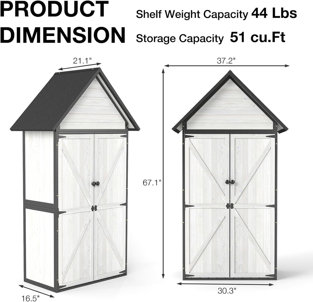 Outdoor Storage Shed with Sloped Roof - Heavy-Duty Metal & Wood Garden Cabinet, Adjustable Shelves, Large Capacity Waterproof Design for Patio, Garage, Backyard (Off White)