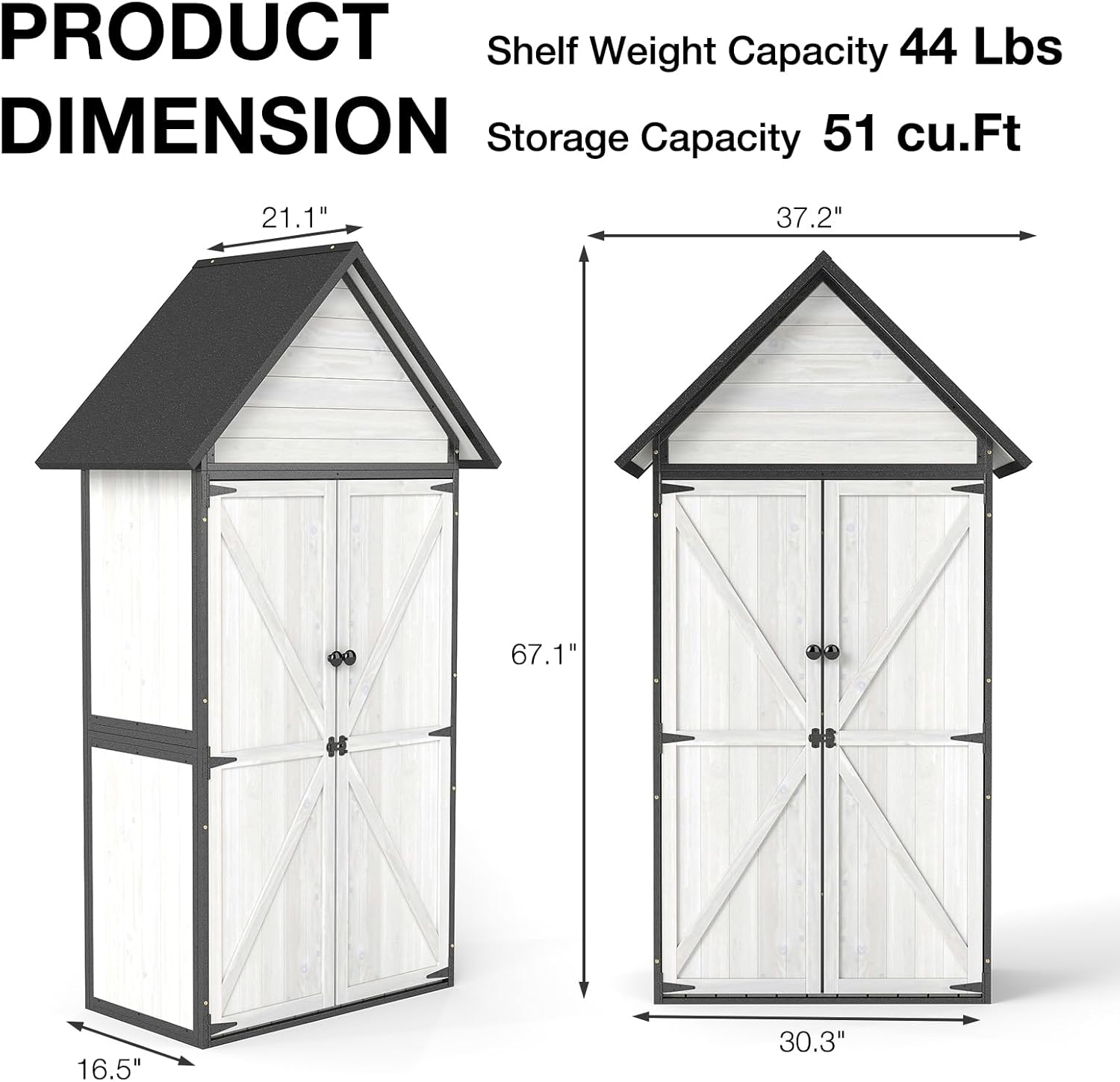 Outdoor Storage Shed with Sloped Roof - Heavy-Duty Metal & Wood Garden Cabinet, Adjustable Shelves, Large Capacity Waterproof Design for Patio, Garage, Backyard (Off White)