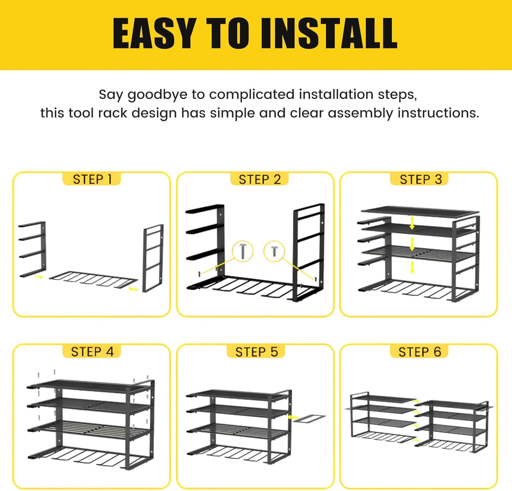 Wall Mount Power Tool Organizer, 4 Layer 12 Drill Hangers Storage Rack, Tool Organizers and Storage for Garage, Workshop, Pegboard, Shed - 50 inch