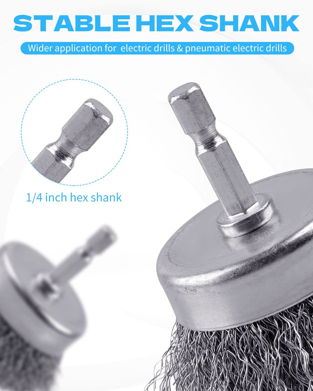 60 Pack Rocaris Carbon Steel Wire Wheel Brush Set - Cup, Wheel, and Pen Brushes With 1/4-Inch Hex Shank for Rust Removal, Corrosion and Scrub Surfaces