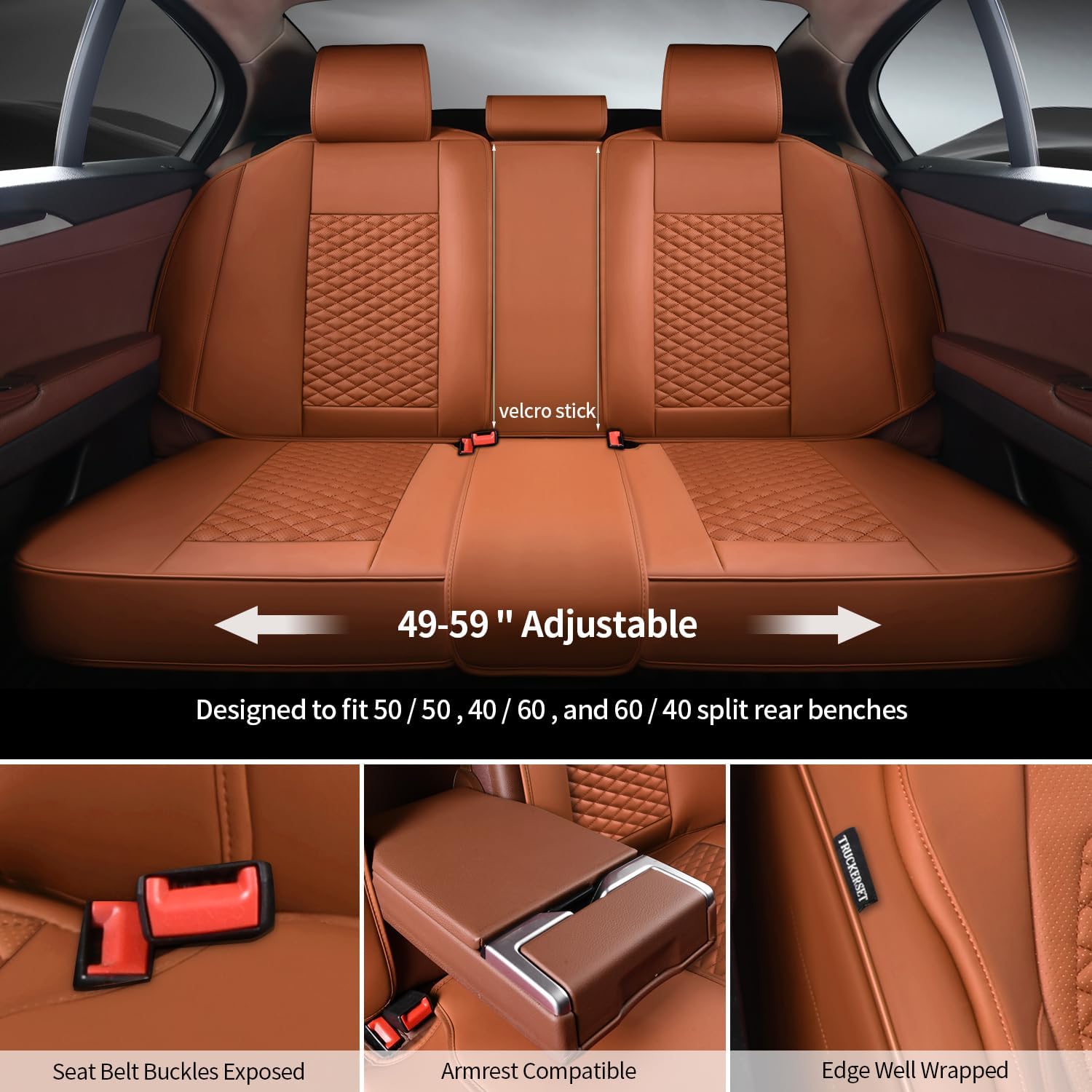 Car Seat Covers Full Set Leather Seat Covers Automotive Seat Covers Universal Car Seat Cover for Most Cars Brown