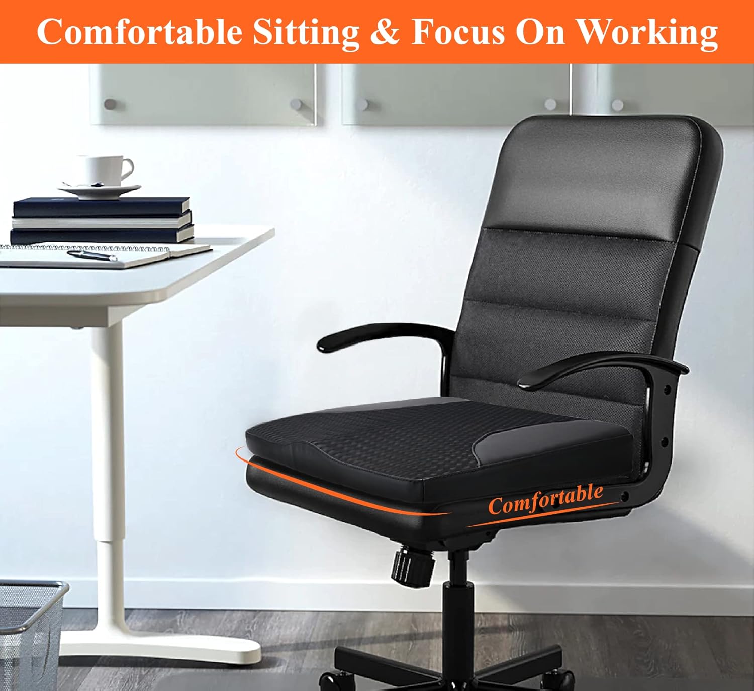 kingphenix Premium Car Seat Cushion, Memory Foam Driver Seat Cushion to Improve Driving View- Coccyx & Lower Back Pain Relief- Seat Cushion for Car, Truck, Office Chair (Black Mesh Cloth)