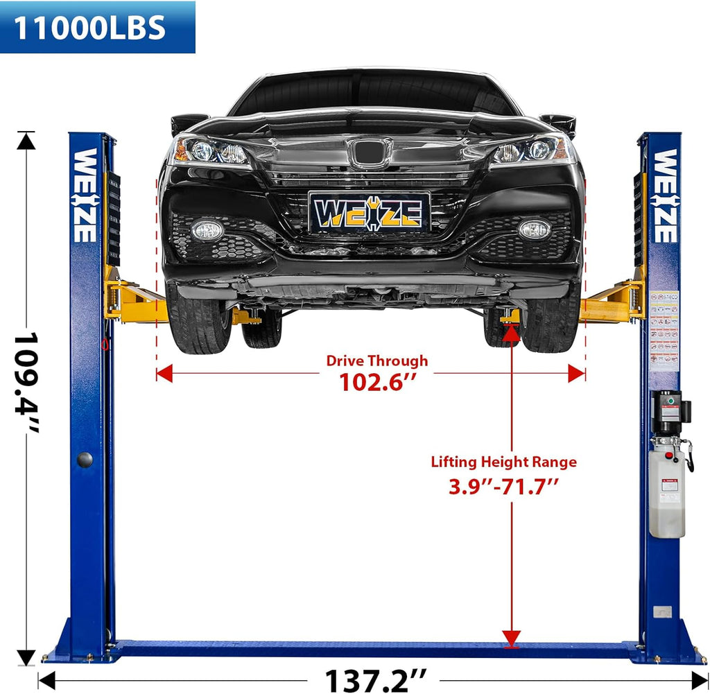 WEIZE 11000lbs Two Post Lift Auto Lift 2-Post Lift Car Lift Auto Lift 2 Post Lift Truck Clear Floor Hoist