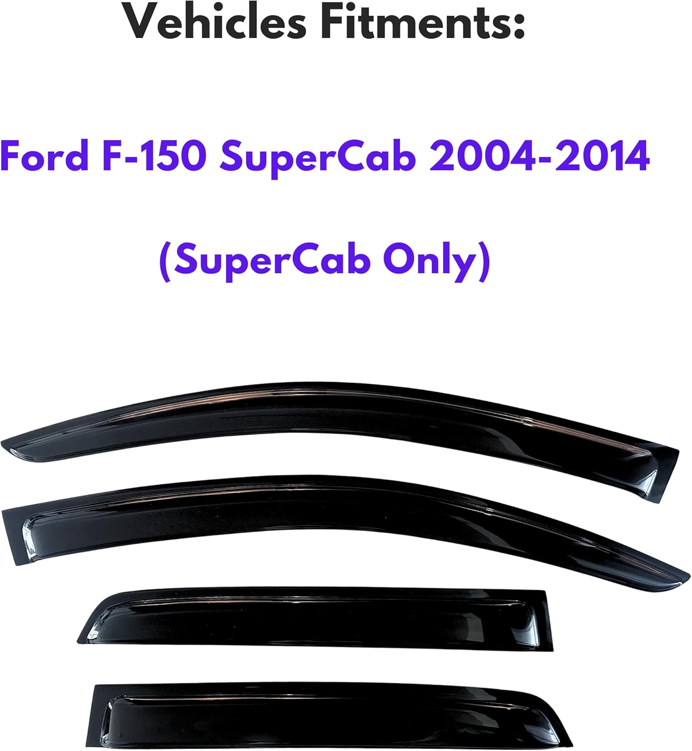 KPY Window Visor Compatible with 2004-2014 Ford F150 SuperCab, 4PC Rain Guard Side Window Vent Deflectors Tape-On Style, 2004 2005 2006 2007 2008 2009 2010 2011 2012 2013 2014 (SuperCab Only)