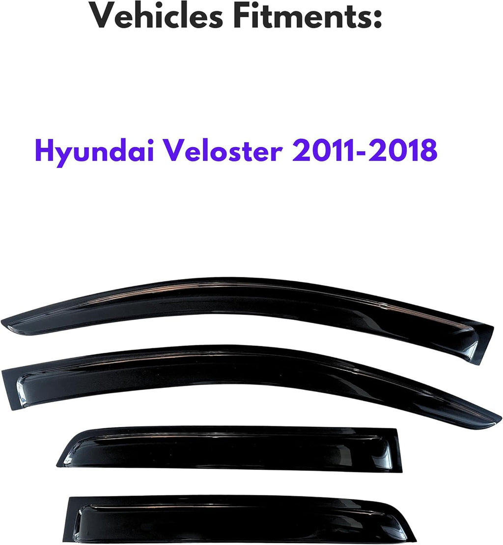 KPY Window Visor Compatible with Hyundai Veloster 2012-2018, 4PC Rain Guard Side Window Vent Deflectors Tape-On Style, 2012 2013 2014 2015 2016 2017 2018