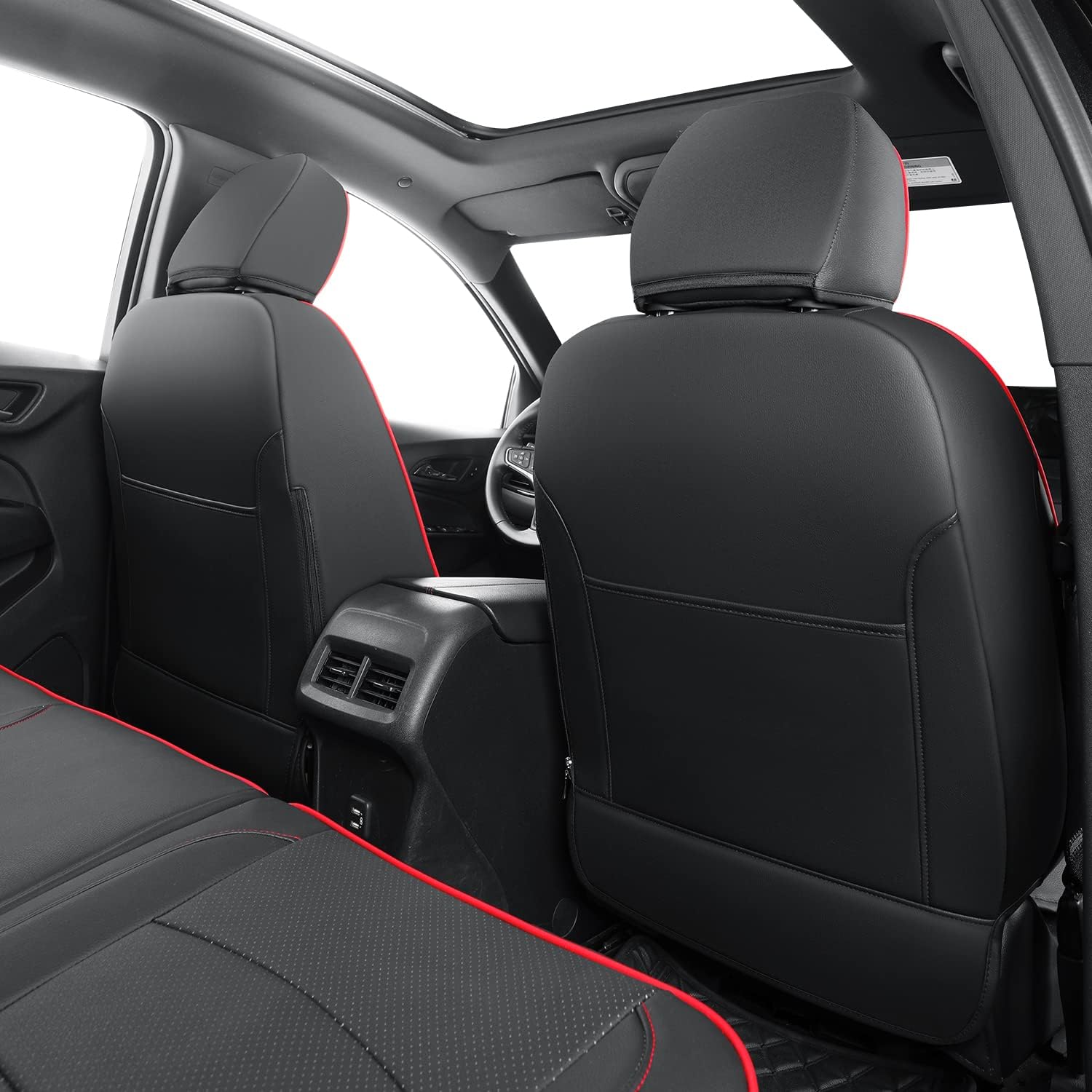 RISINGSTAR Terrain Seat Covers, fit for 2018-2024 GMC Terrain SUV with Rear Split Seats, Water Proof Faux Leather(Full Set, Black&Red)