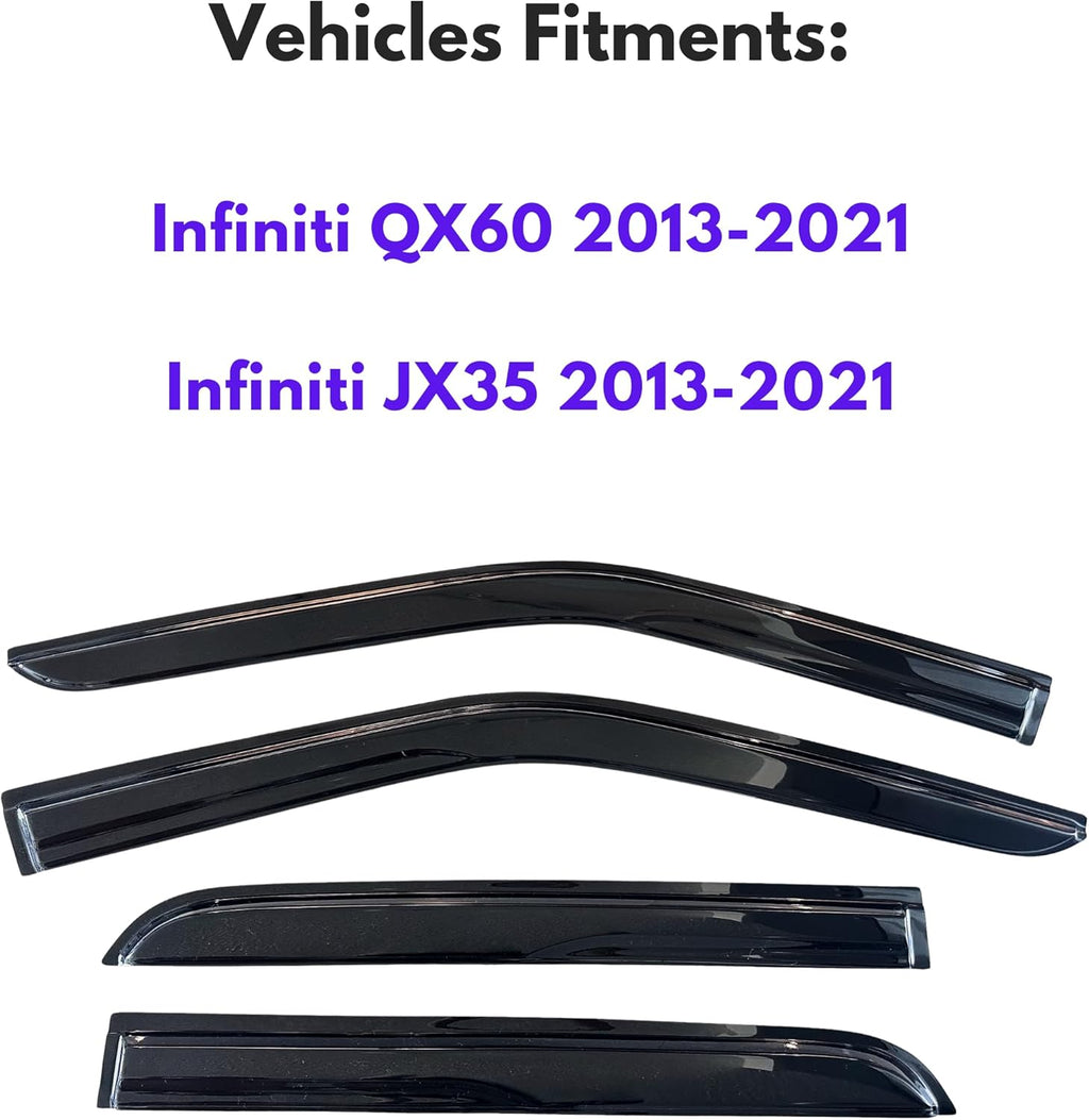 KPY Window Visor Compatible with Infiniti QX60 & JX35 2013-2021, 4PC Rain Guard Side Window Vent Deflectors Tape-On Mugen Style, 2013 2014 2015 2016 2017 2018 2019 2020 2021