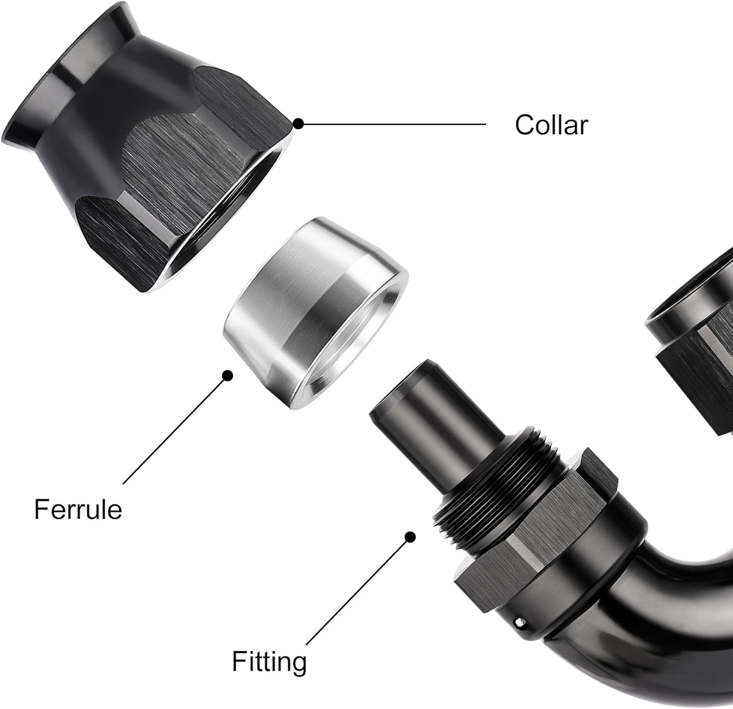 EVIL ENERGY 8AN 180 Degree PTFE One Piece Full Flow End Hose Fitting Aluminum Black