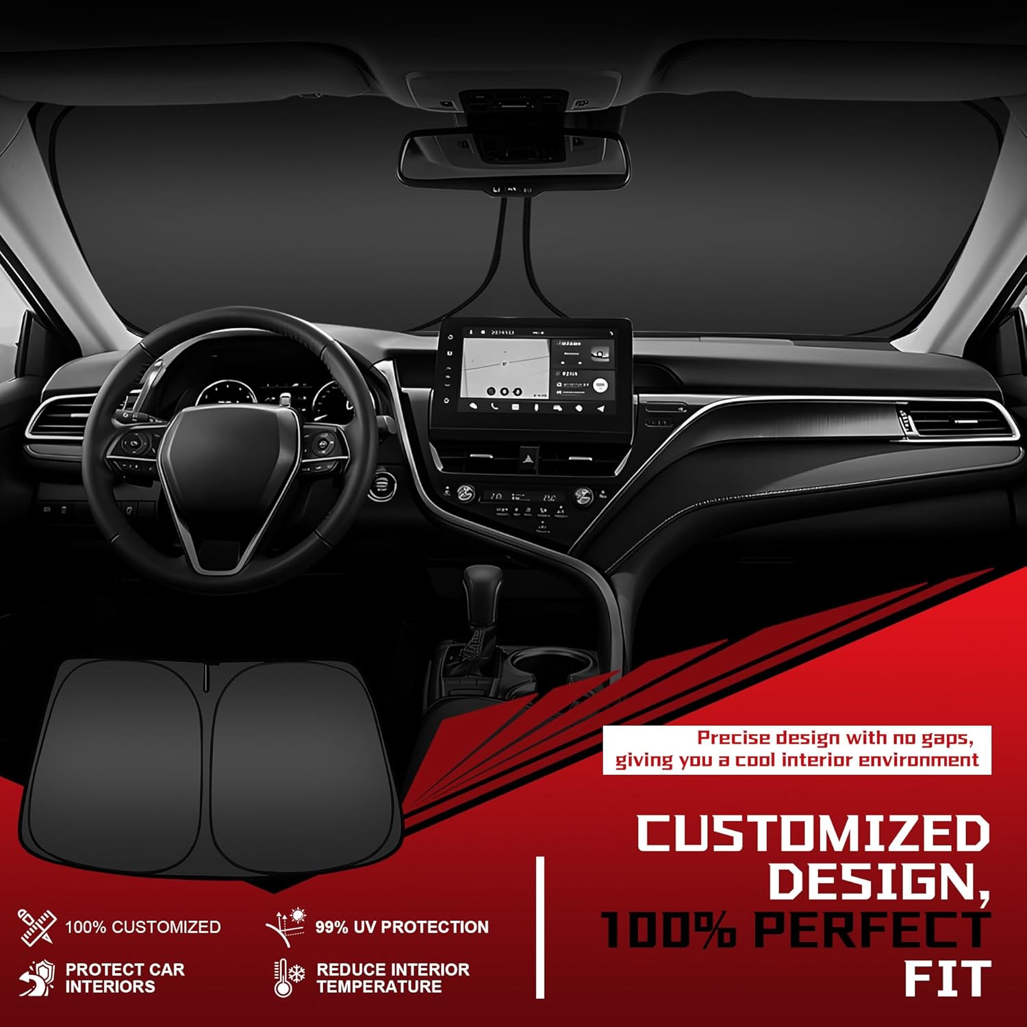 Windshield Sun Shade for 2020-2024 Mer-cedes-Benz GLE 350 Foldable Sun Sunshade for Car Front Window Blocks UV Rays and Heat Automotive Interior Protector Custom Fit Accessories