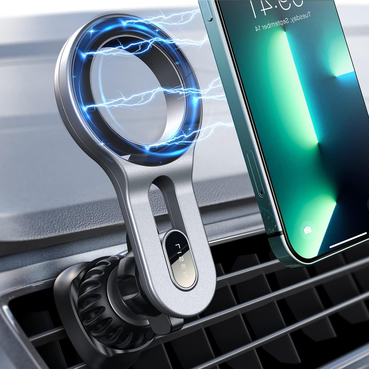 LISEN for iPhone 16 MagSafe Car Mount, [Quick Install] Ultra Magnetic Long Arm Mag Safe Car Phone Holder Vent, Car Accessories Fit for iPhone 16 Pro Max 15 14 13 12 Plus Mini Men Women, Silver