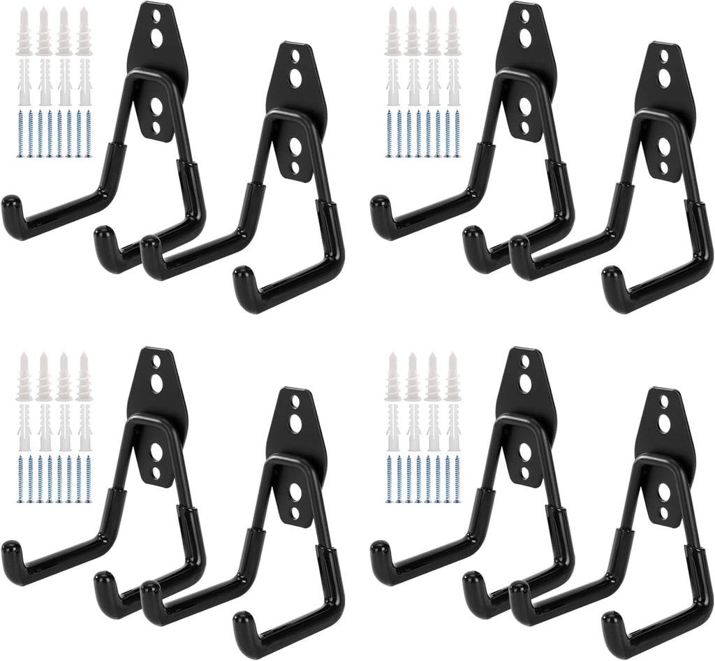 8 Pack Garage Hooks, Garage Tool Organizer Wall Mount, Heavy Duty for Utility Organizer, Steel Utility Garage Hooks for Ladders, Garden Tools, Bike
