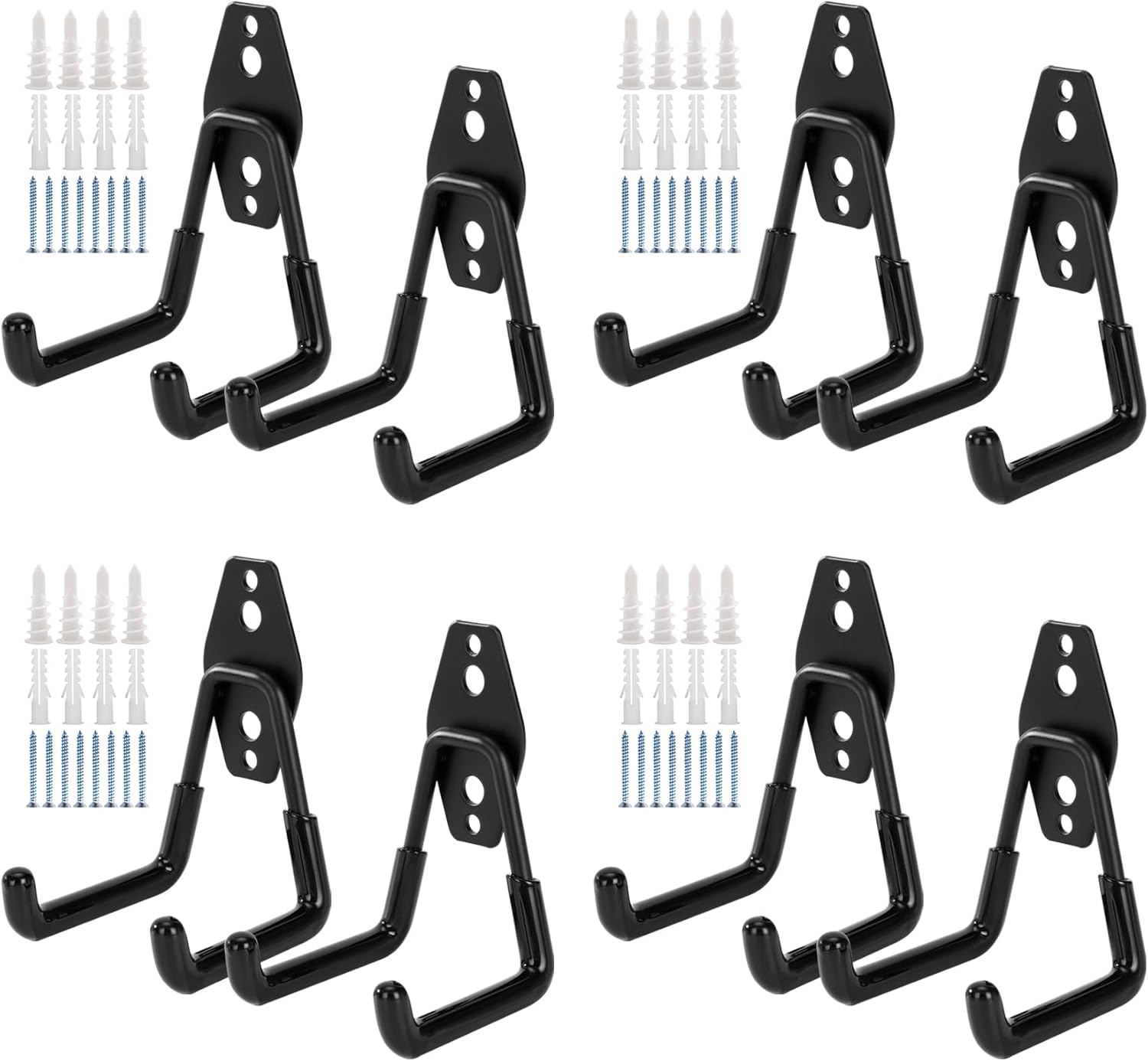 8 Pack Garage Hooks, Garage Tool Organizer Wall Mount, Heavy Duty for Utility Organizer, Steel Utility Garage Hooks for Ladders, Garden Tools, Bike