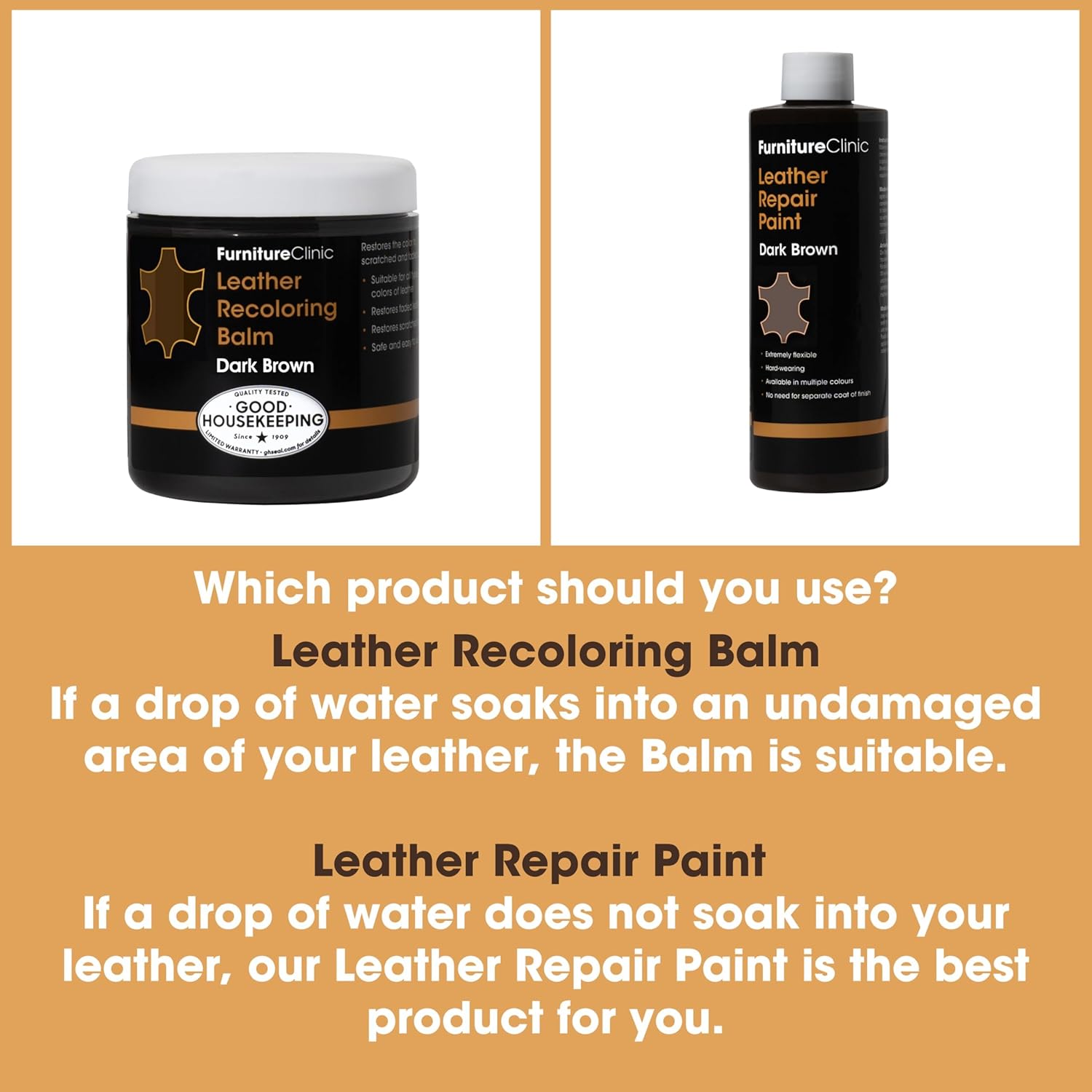 The Original Leather Recoloring Balm by Furniture Clinic - Medium Brown Leather Dye for Furniture, Couches & Car Seats - Restore Scratched, Faded, & Damaged Surfaces