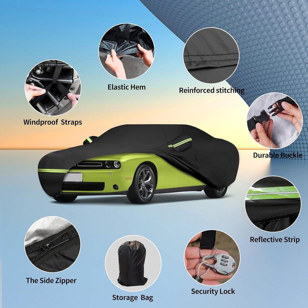 Waterproof Car Covers for 2008-2025 Dodge Challenger(Black) Custom Heavy Duty Waterproof All Weather Protection Outdoor