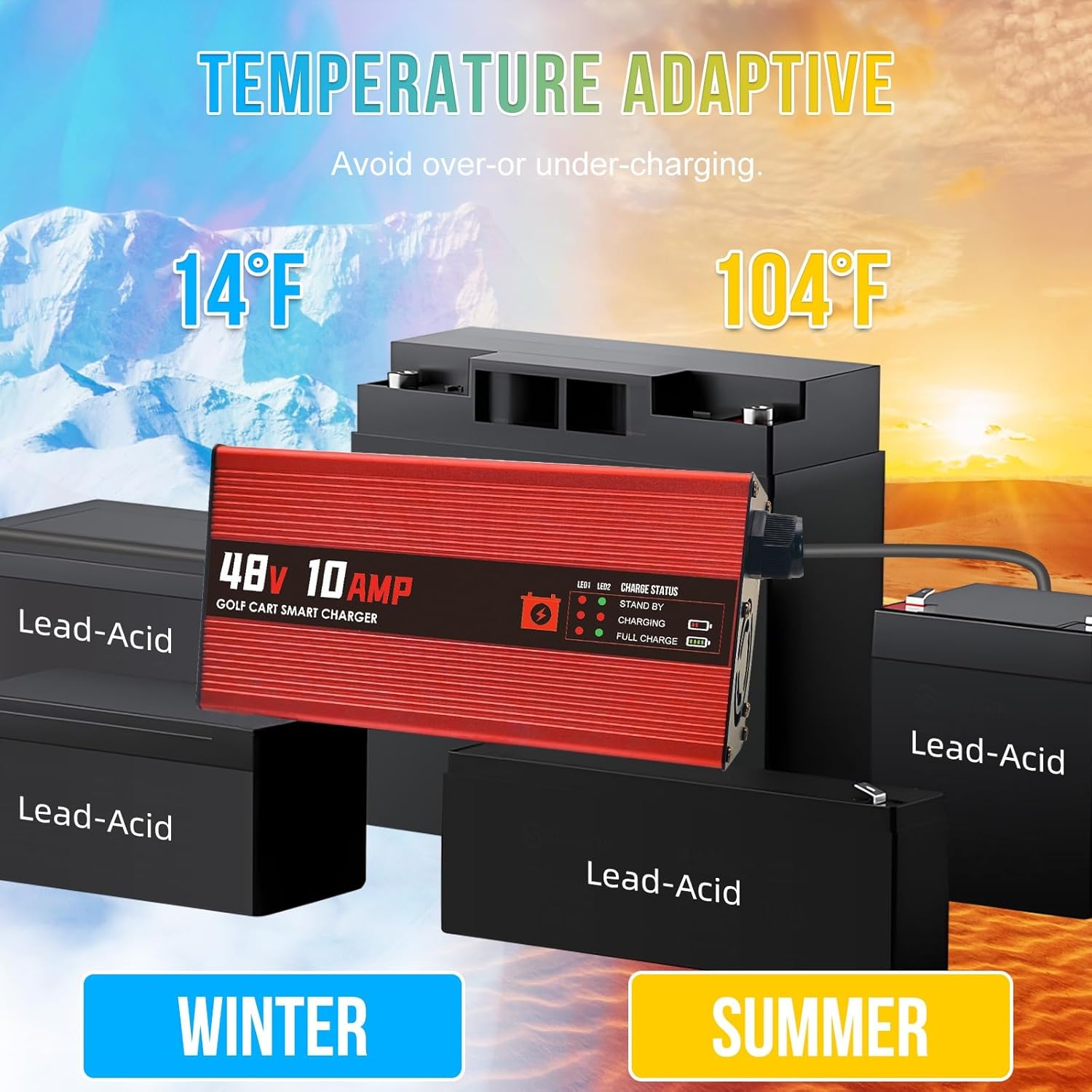 48V 10AMP Golf Cart Battery Charger for 48 Volt G29 Drive & Drive 2 Golf Carts Lead-Acid Battery Smart Charger with 3-Pin Leaf Plug