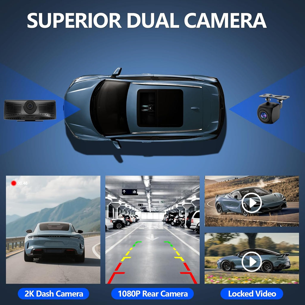 Wireless CarPlay Screen with 2K Dash Cam, 8.1" Portable Touchscreen Car Stereo with CarPlay & Android Auto, 1080P Backup Camera, Voice Control, Bluetooth, Mirror Link, GPS Navigation