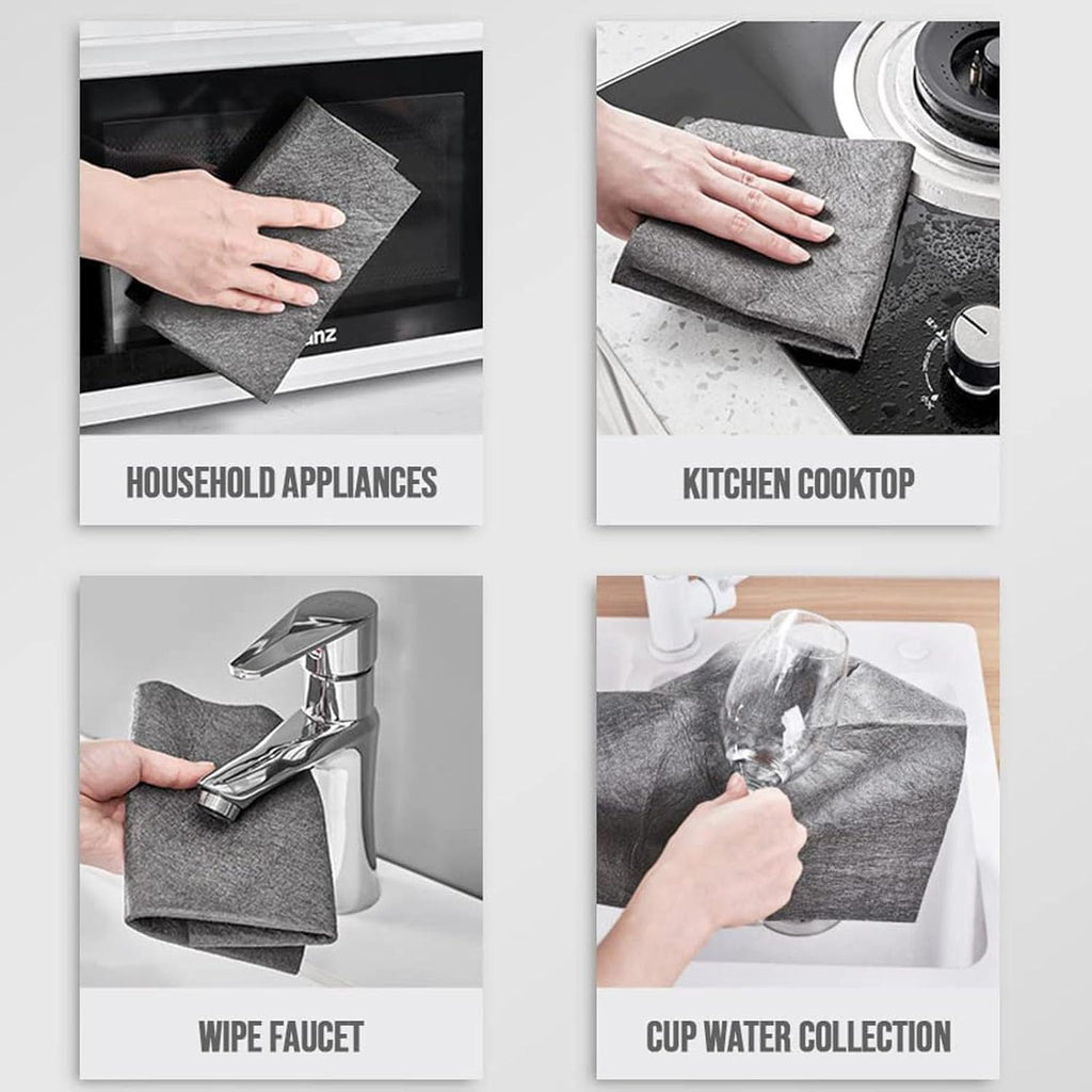 FETNHU Non-Woven - Super Absorbent 11.8" x 11.8" Lint-Free Cleaner, Reusable Thickened Magic Cleaning Cloth, Multipurpose Magic Cloths for Cleaning Glass, Cars, Kitchen, Window, Mirrors (20PCS-Black)
