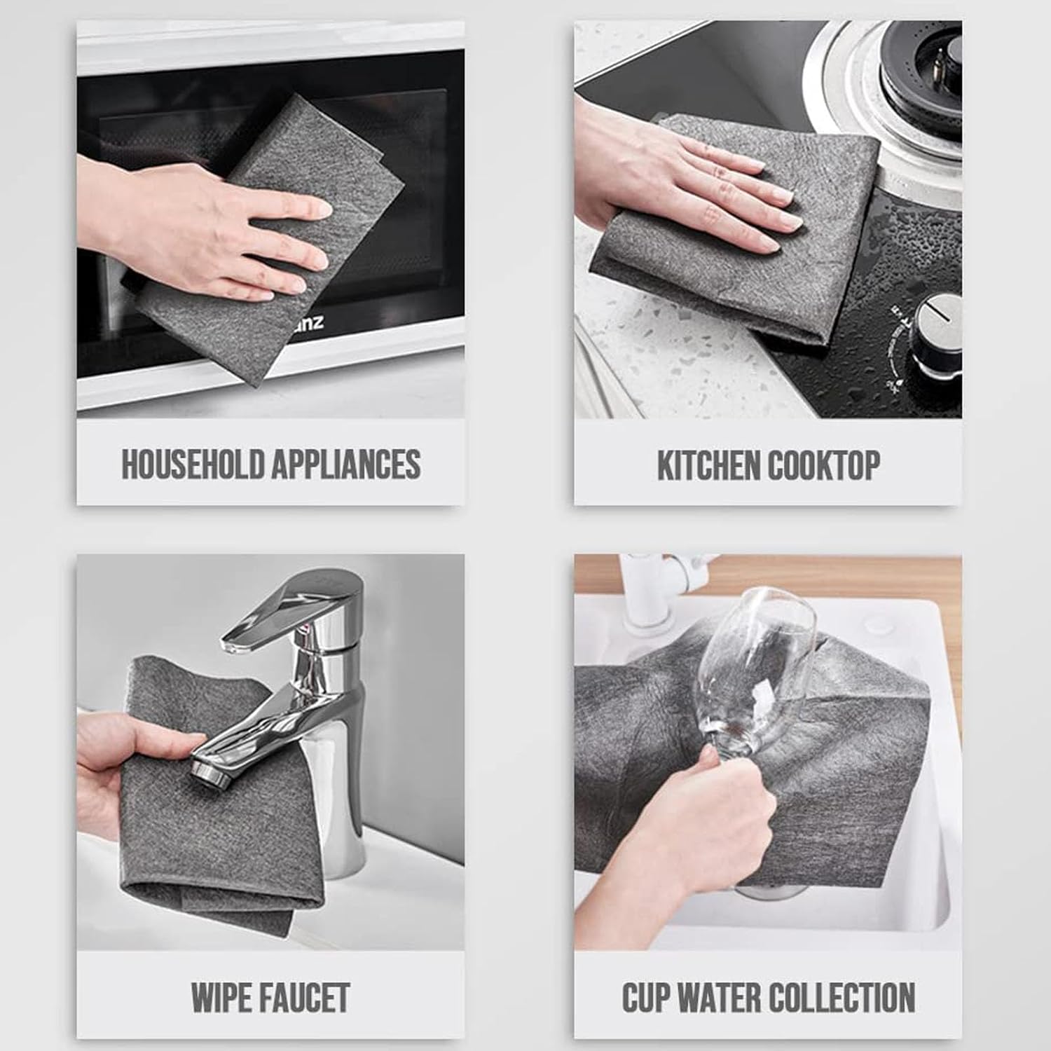 FETNHU Non-Woven - Super Absorbent 11.8" x 11.8" Lint-Free Cleaner, Reusable Thickened Magic Cleaning Cloth, Multipurpose Magic Cloths for Cleaning Glass, Cars, Kitchen, Window, Mirrors (20PCS-Black)