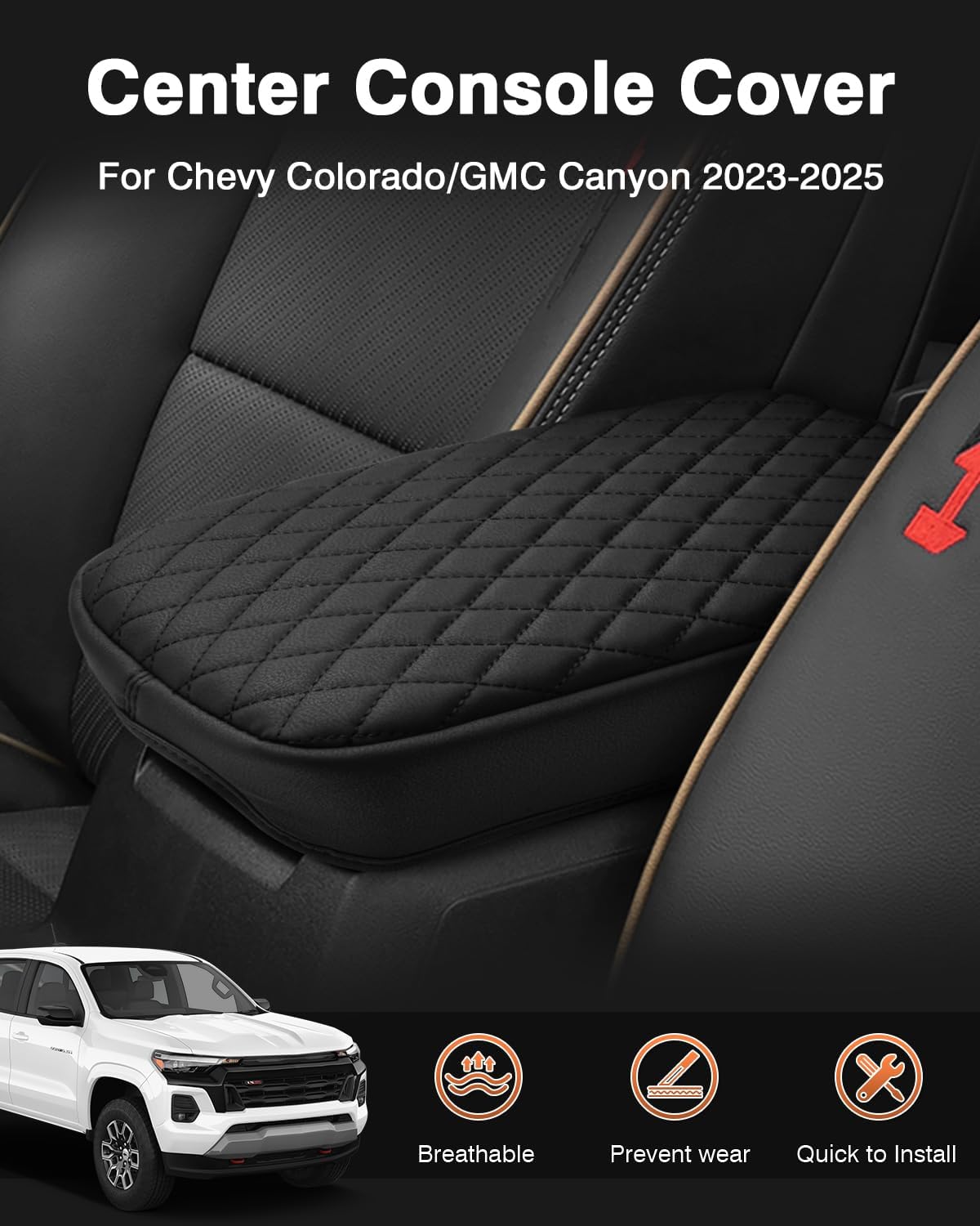 Shademax Center Console Cover for Chevy Colorado/GMC Canyon 2023-2025 2026 Accessories Armrest Cover for Colorado/Canyon Truck Arm Rest Cushion Pad PU Leather Middle Console Cover Seat Box Protector