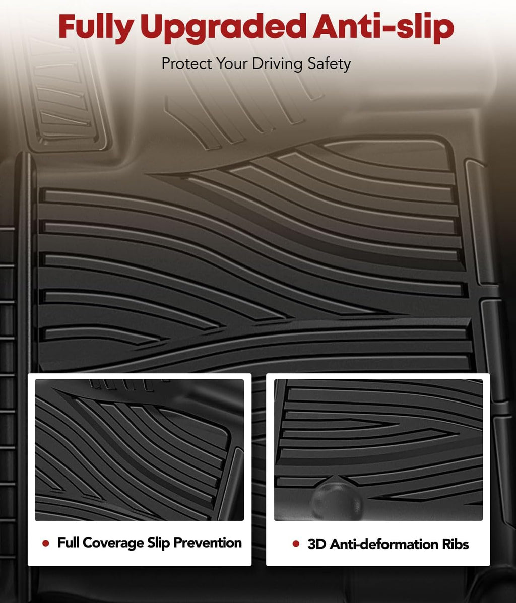 YHTAUTO Floor Mats Fit 2012-2013 Toyota Tundra CrewMax Cab, TPE All Weather Car Mats Waterproof Anti-Slip Odorless Floor Liner, Interior Car Accessories Front & 2nd Row Liner