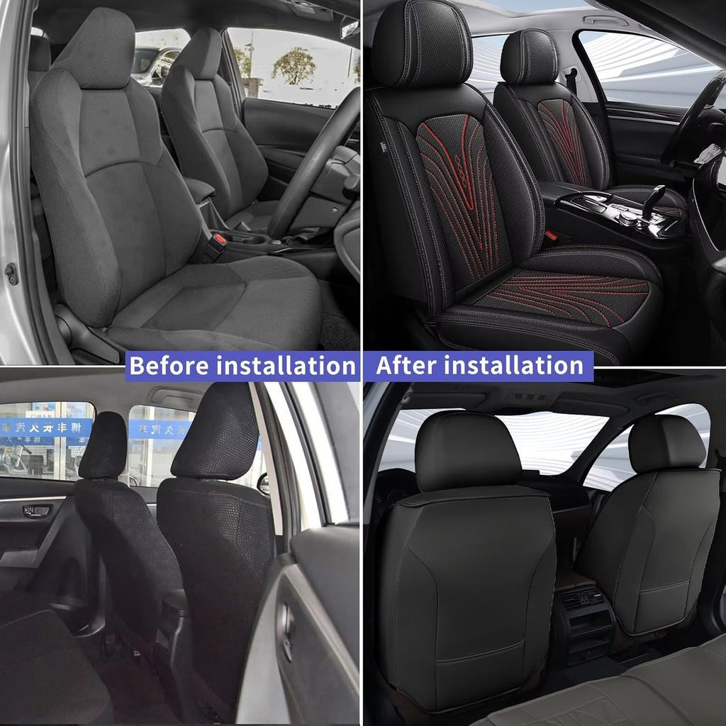 Seat Covers for Car Fit for Toyota Camry 2025 2024 2023-2012: Front Seat Covers Faux Leather Waterproof Breathable Car Seat Cushions Cover (2 Seats,Black & Red Line)