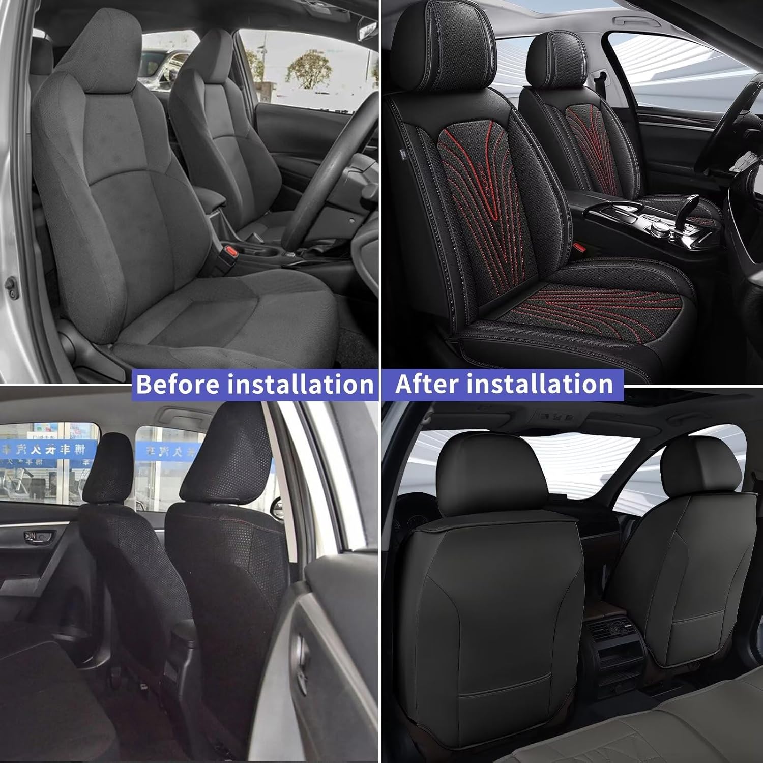 Seat Covers for Car Fit for Toyota Camry 2025 2024 2023-2012: Front Seat Covers Faux Leather Waterproof Breathable Car Seat Cushions Cover (2 Seats,Black & Red Line)