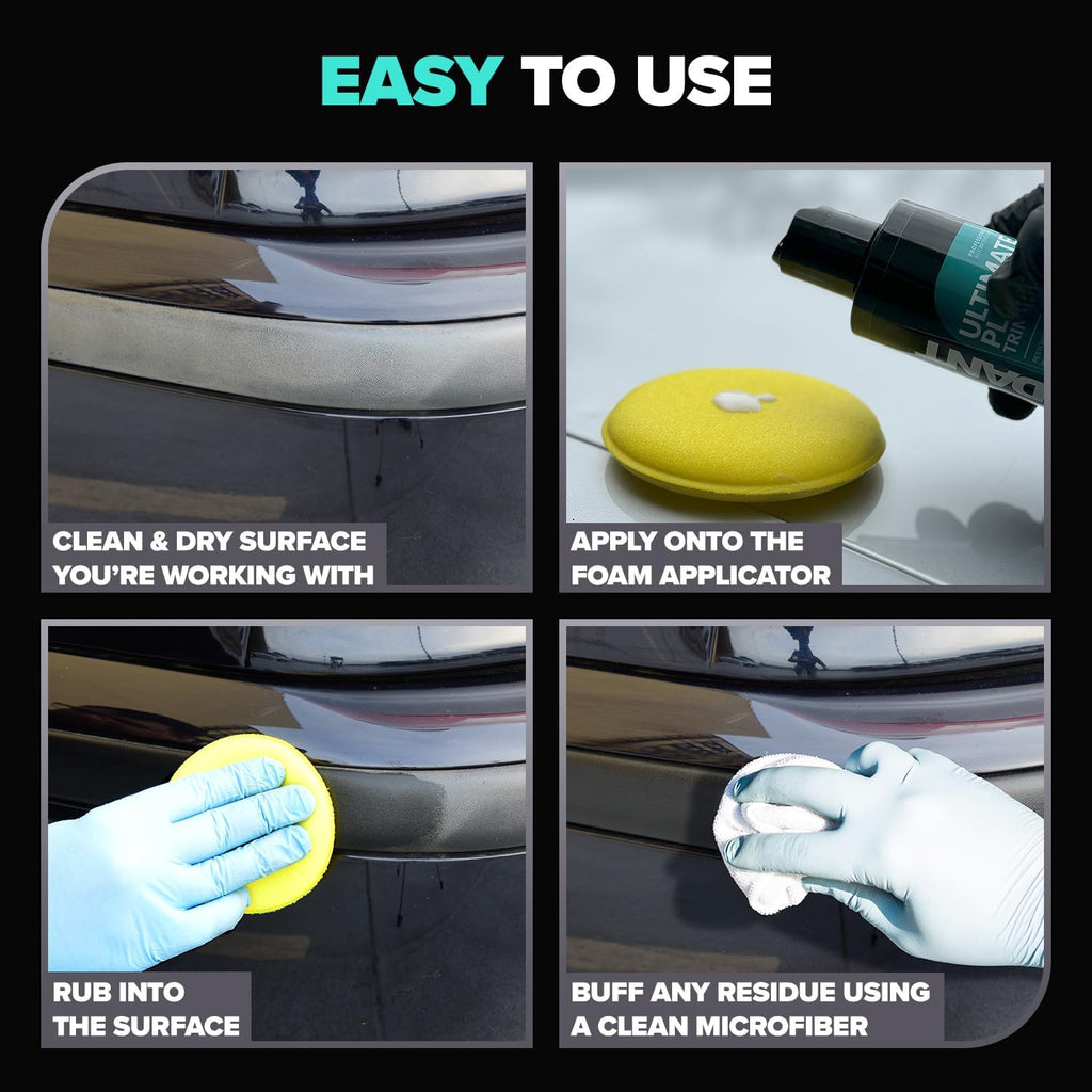 Carfidant Plastic Restorer for Cars – Refreshes Faded Plastic, Vinyl & Rubber Trim with Polish for Deep Shine – Protects Against UV & Dirt – Black Exterior & Interior Care for Detailing - 8.4 fl. Oz.