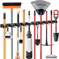 IMILLET 2 Pack Broom and Mop Holder Wall Mounted, Broom Holder Stainless Steel Broom Organizer Heavy Duty Tools Organizer Self Adhesive for Laundry Room Garage Garden（5 Racks and 4 Hooks）