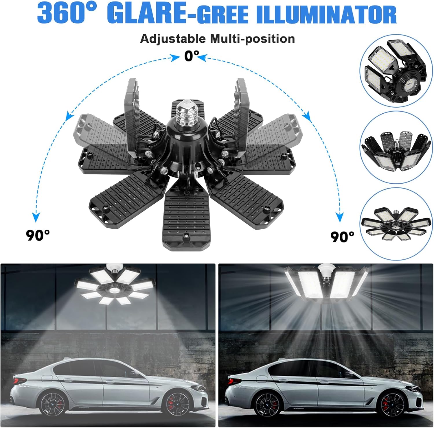 LED Garage Lights Bulb 8 Panels 2 Pack -200W, 20000LM 6500K Led Shop Light with 8 Deformable Panels, Basement Barn Light Garage Ceiling Lights