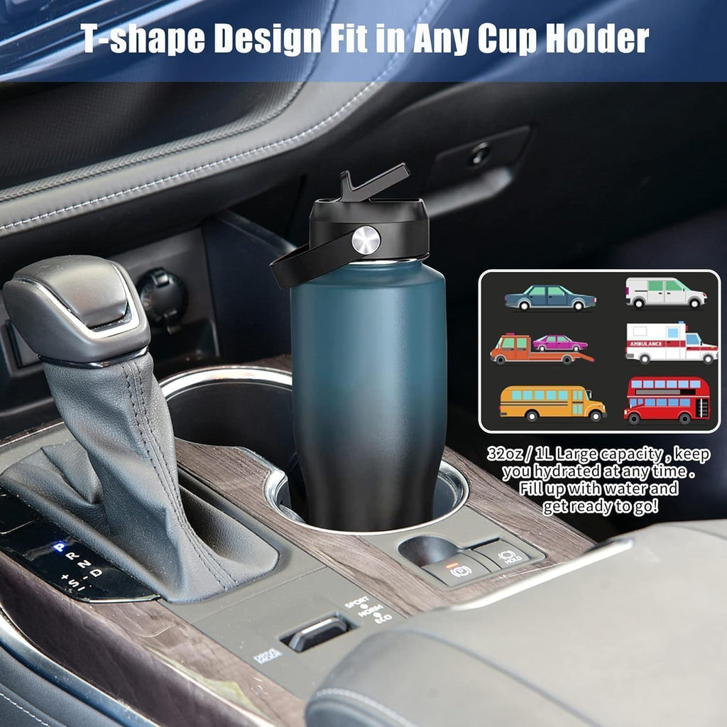 SENDESTAR 32oz Water Bottle Wide Mouth Stainless Steel Vacuum Insulated Double Wall with 2 Straw Lids Fit in Any Car Cup Holder