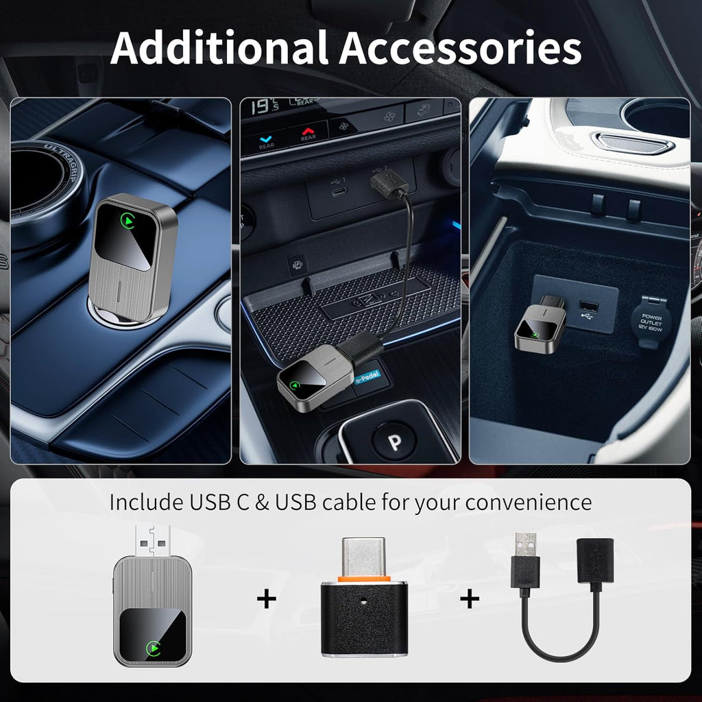Wireless CarPlay Adapter-2025 Upgrade Built-in Wired CarPlay to Car Play Wireless Easy Use Plug&Play Fast Stable Connection Mini USB&Reset Button Design for Cars After 2016 (Only for iPhone)