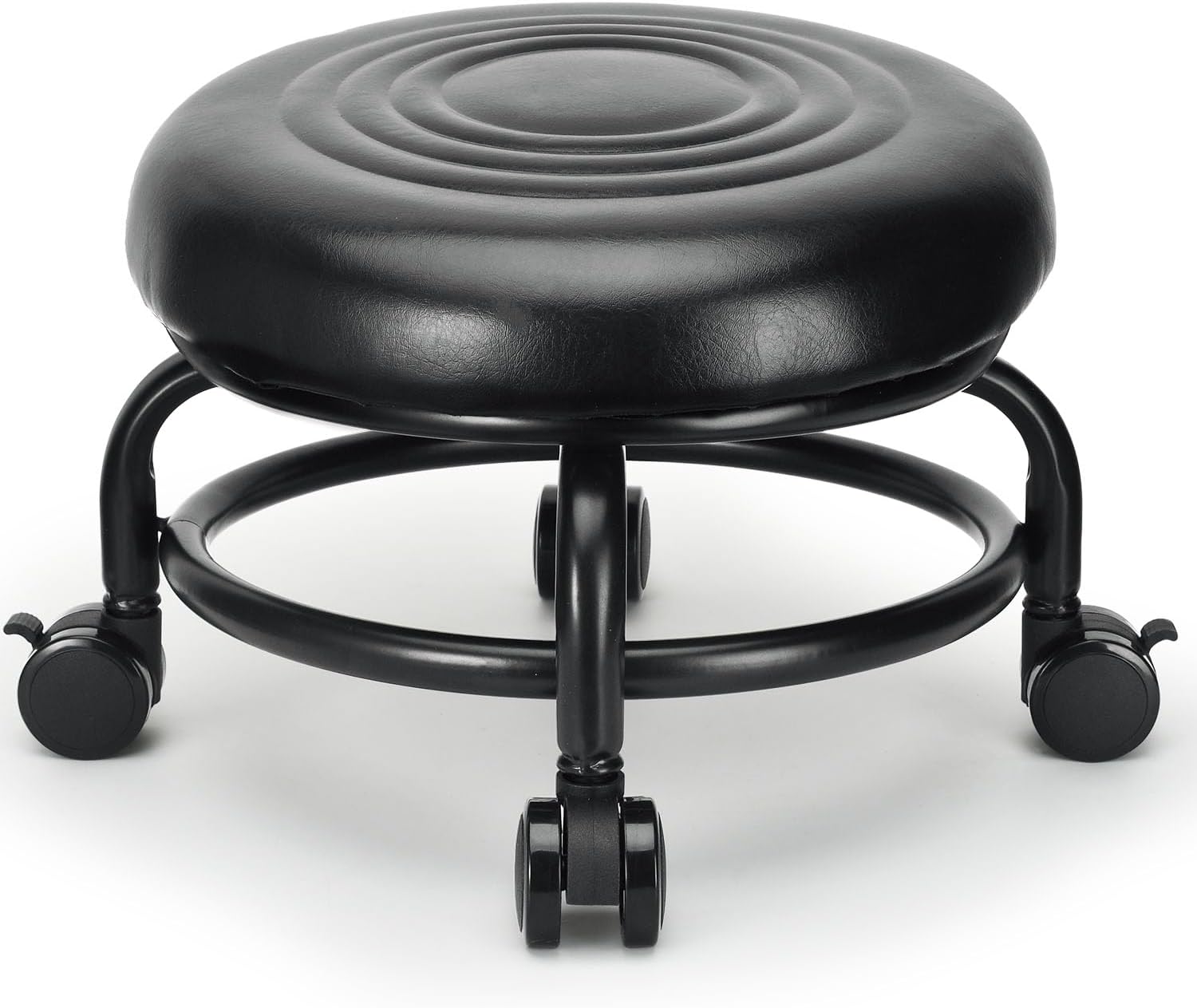 Low Height Rolling Stool Low Roller Stool PU Leather Comfortable Chair, Modern Low Rolling Stool for Home Office Garage Shop