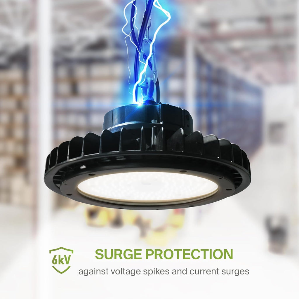 ASD LED High Bay UFO Light Fixture, Commercial Shop Lighting | Dimmable, IP69K Waterproof, DLC Premium, UL Listed | 100W 14600LM 3500K 100-277V | Warehouse, Garage, Workshop, Barn Lamp | Black