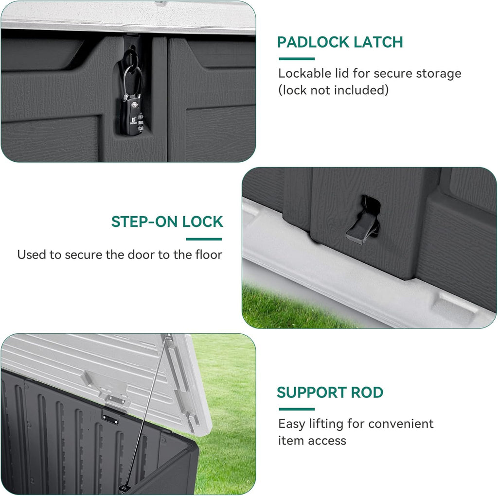 YITAHOME Outdoor Resin Storage Sheds, 39 in Height Lockable Waterproof Horizontal Shed w/o Shelf, Easy to Assemble Shed Storage for Garden Tools, Dark Gray