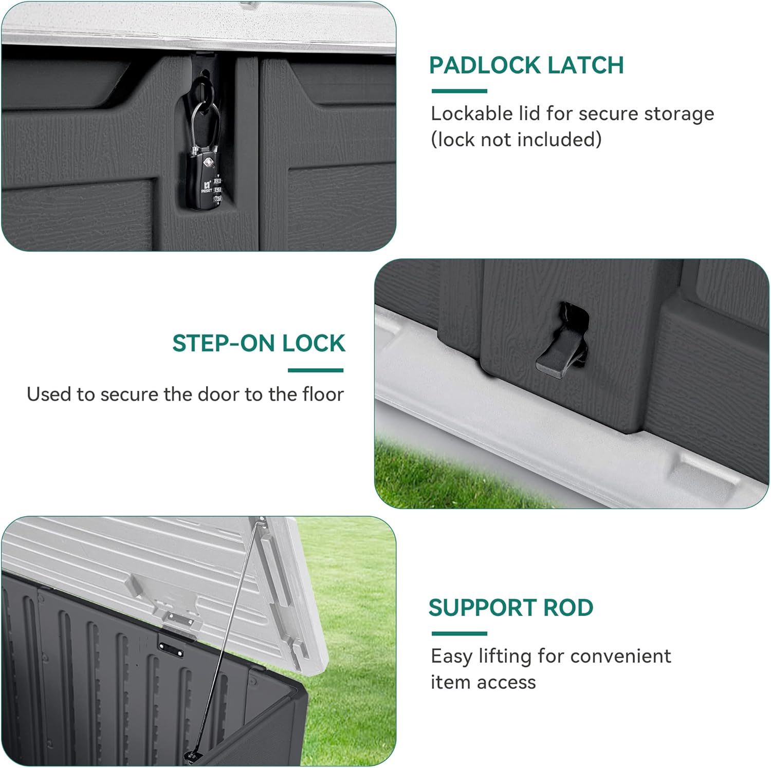YITAHOME Outdoor Resin Storage Sheds, 39 in Height Lockable Waterproof Horizontal Shed w/o Shelf, Easy to Assemble Shed Storage for Garden Tools, Dark Gray