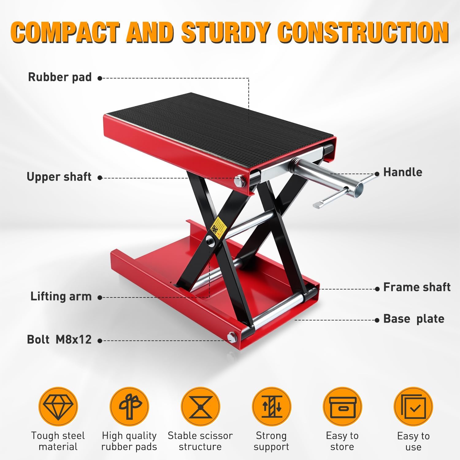 Nilight Motorcycle Lift Jack 1100 LBS Scissor Jack Stand Lift from 3.4" to 14.2" with Wide Deck Crank Handle Steel Scissor Hoist Garage Repair Lifter Table Jacks for Motorcycles ATV Dirt Bike, Red