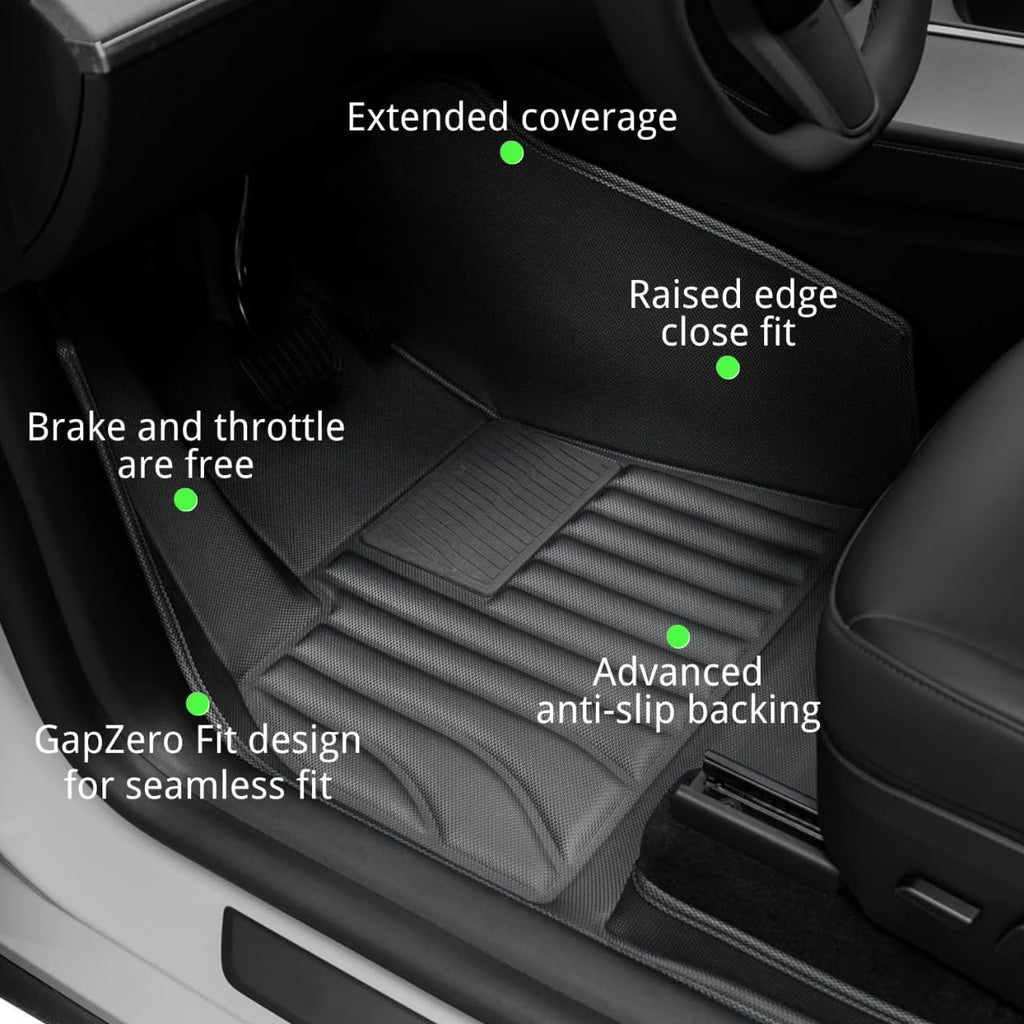 Floor Mats for Tesla Model Y（2021-2025） Custom Fit All Weather Cargo Liner Cargo Trunk，Full 360° Cabin Protection，GapZero Fit with TrackGuard Rail Protection (Does NOT fit 7-Seat & Juniper)