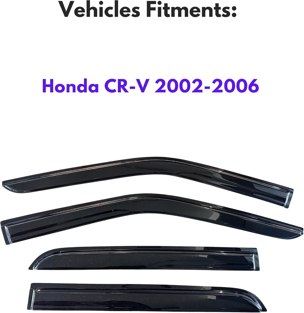 KPY Window Visor Compatible with Honda CR-V 2002-2006 (CRV), 4PC Rain Guard Side Window Vent Deflectors Tape-On Mugen Style, 2002 2003 2004 2005 2006