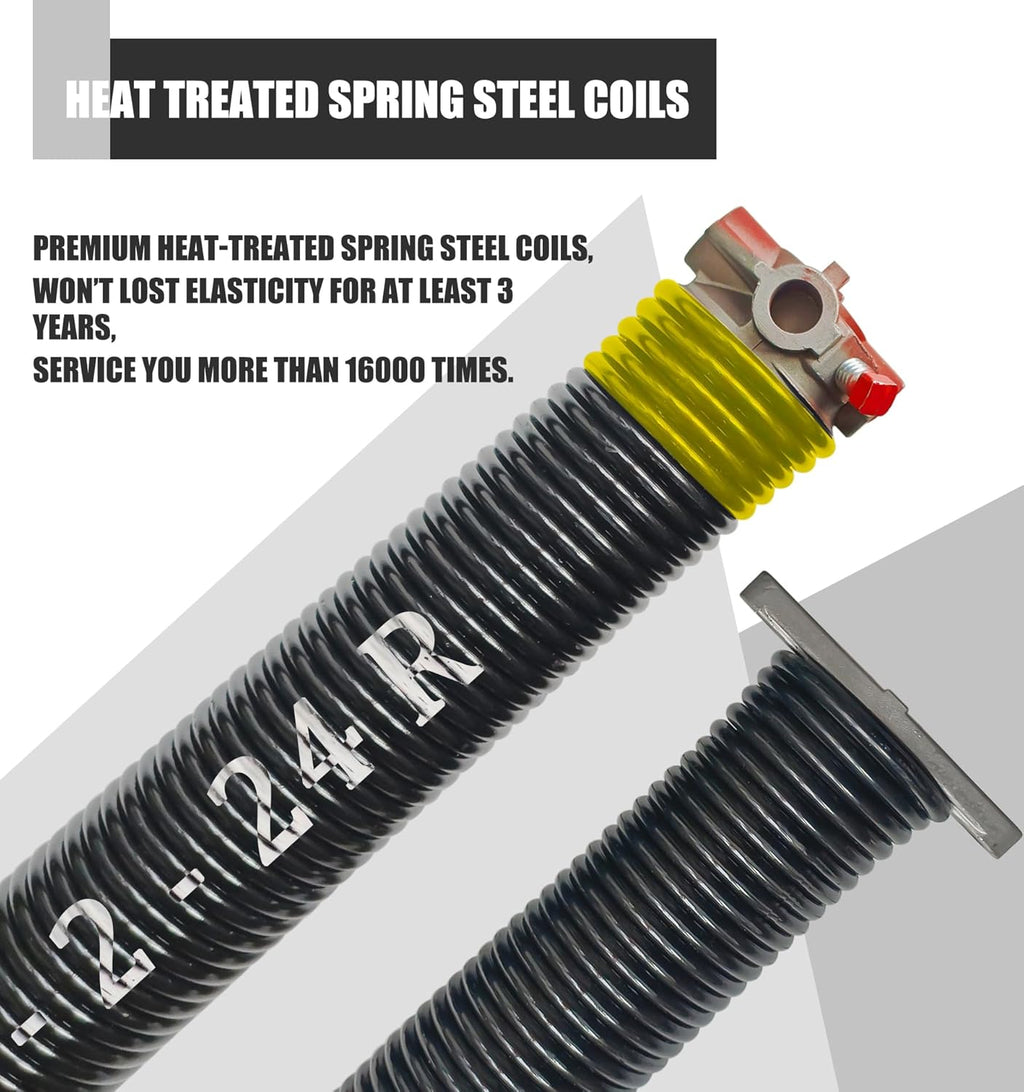 Garage Door Torsion Spring Set, Pair of 2" Electrophoresis Coated Garage Door Springs Replacement with 2 Non-Slip Winding Bars and Bearing, Minimum 16000 Cycles (.207x2x24)