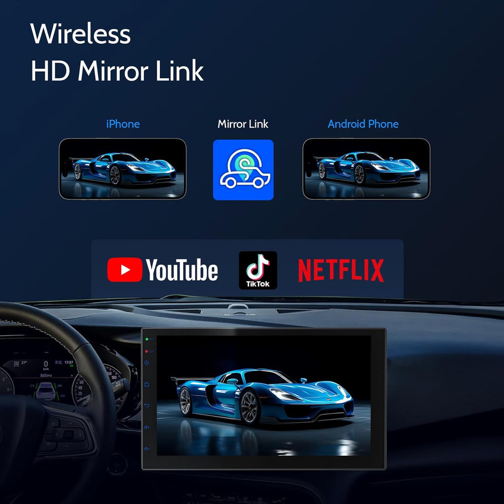 7 Inch Double Din carplay Screen,with Wireless CarPlay and Android Auto Car Stereo,HD Touch Car Radio with Mirror Link,Bluetooth,AUX,FM Transmitter for All Vehicle(No reversing Camera)
