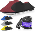 Trailerable Jet Ski Cover, Waterproof Marine Grade 600D Heavy Duty Polyester PWC Cover Burgundy/Black Fits from 96"-102" 1 Seater