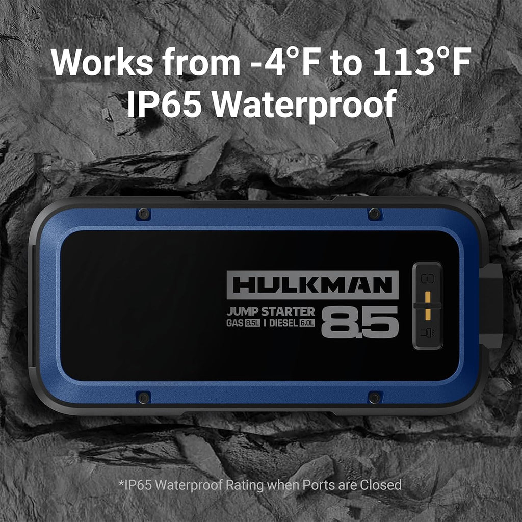 Hulkman Alpha85,Cobalt Blue, 2000A 74Wh Smart Jump Starter, 12V Portable Car Battery Booster with 3.3" Display, USB-C Power Pack,Includes 65W Wall Charger,Jumper Cables for up to 8.5L Gas/6.0L Diesel