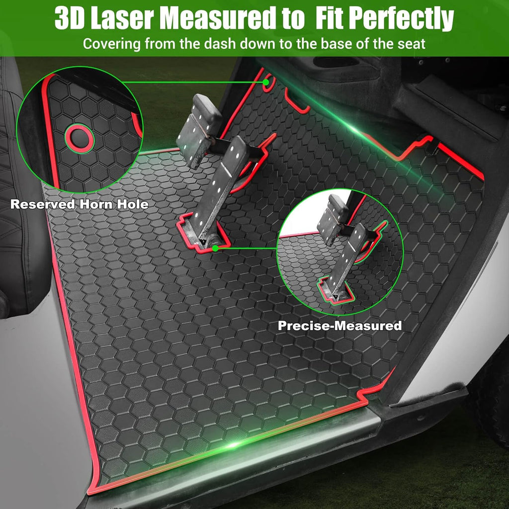 EZGO TXT Golf Cart Full Coverage Floor Liner Mat, fits EZGO TXT (1994+), Valor(1994+), Express S4(2012-2020), Cushman Workhorse, EX1(2020), Thick Anti-Slip Rubber, Red Trim