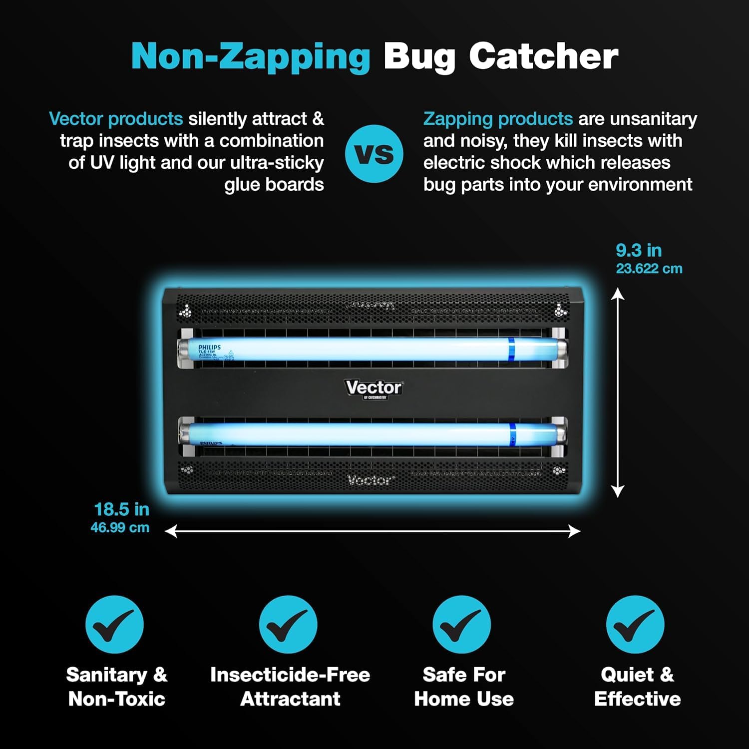 Catchmaster Vector 30, UV Light Fly Traps Indoor for Home, Electric Gnat Traps for House Indoor, Shatterproof Bulbs UV Lamp Fly, Insect & Mosquito Killer, Silent Bug Light for Kitchen, Shed, Garage