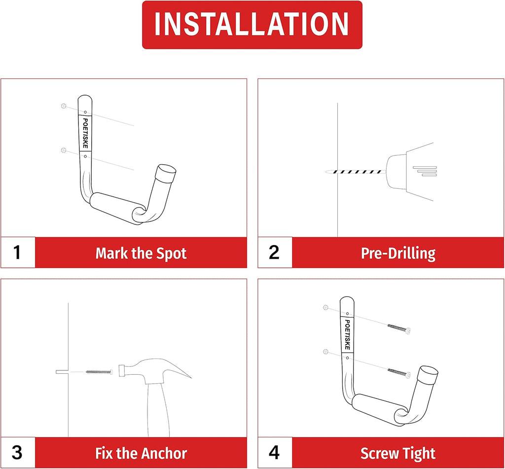unp POETISKE Utility Hooks Ladder Hooks with 9.8'' Jumbo Arm Garage Storage Organizer Hang Folding Chair Bike Ski Tool Heavy Duty 4PC