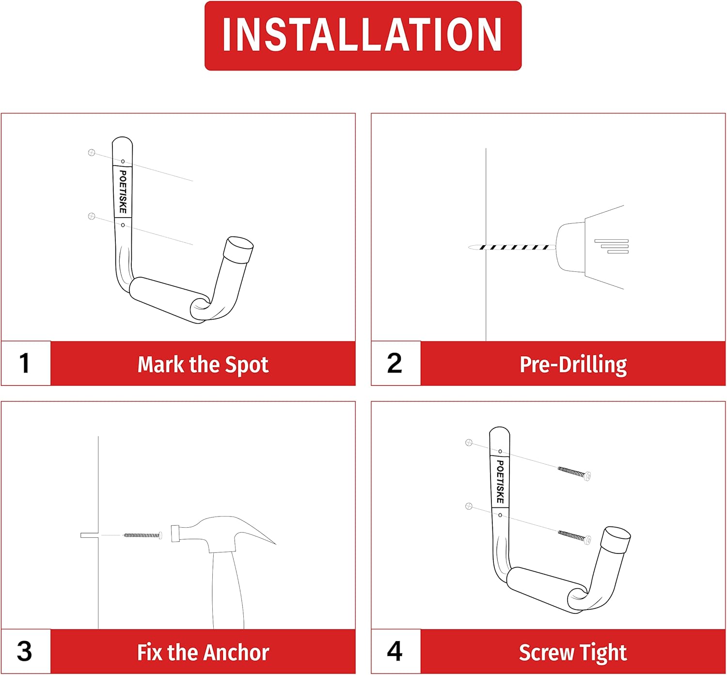 unp POETISKE Utility Hooks Ladder Hooks with 9.8'' Jumbo Arm Garage Storage Organizer Hang Folding Chair Bike Ski Tool Heavy Duty 4PC