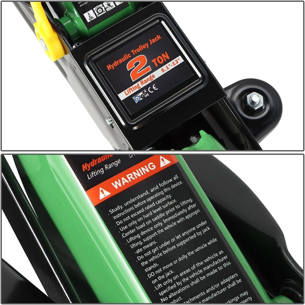 DNA MOTORING Low Profile Hydraulic Trolley Service/Floor Jack, 2 Ton (4000 lbs) Capacity, Lifting Range 5.1"-13", Green, TOOLS-00474-GR