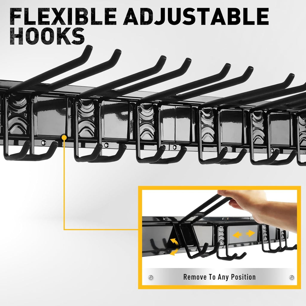 ELEAD 96 Inches Garage Storage, Garage Organization, Garden Tool Organizer Wall Mount, 18 Adjustable Heavy Duty Metal Hooks, Holds Up to 1460 lbs, Yard Tool Organizer for Garden, Yard, and Shed