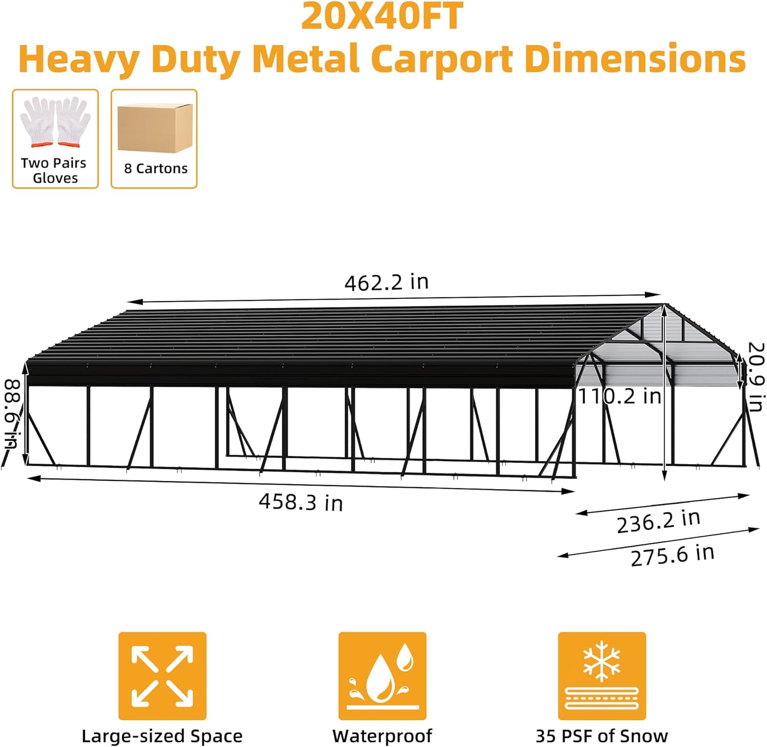 20 x 40 FT Metal Carport with Galvanized Steel Roof, Heavy Duty Metal Roof Carport with Enhanced Base, Tall MetalCarport Kits Garage for Tractors, Trucks, Boats, Cars