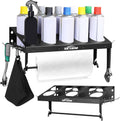 10 Aerosol Spray Can Holder with Paper Towel Holder & 4 Detachable Hooks, Space-Saving Tool Organizer Wall Mount for Garage, Workspace and Tool Room